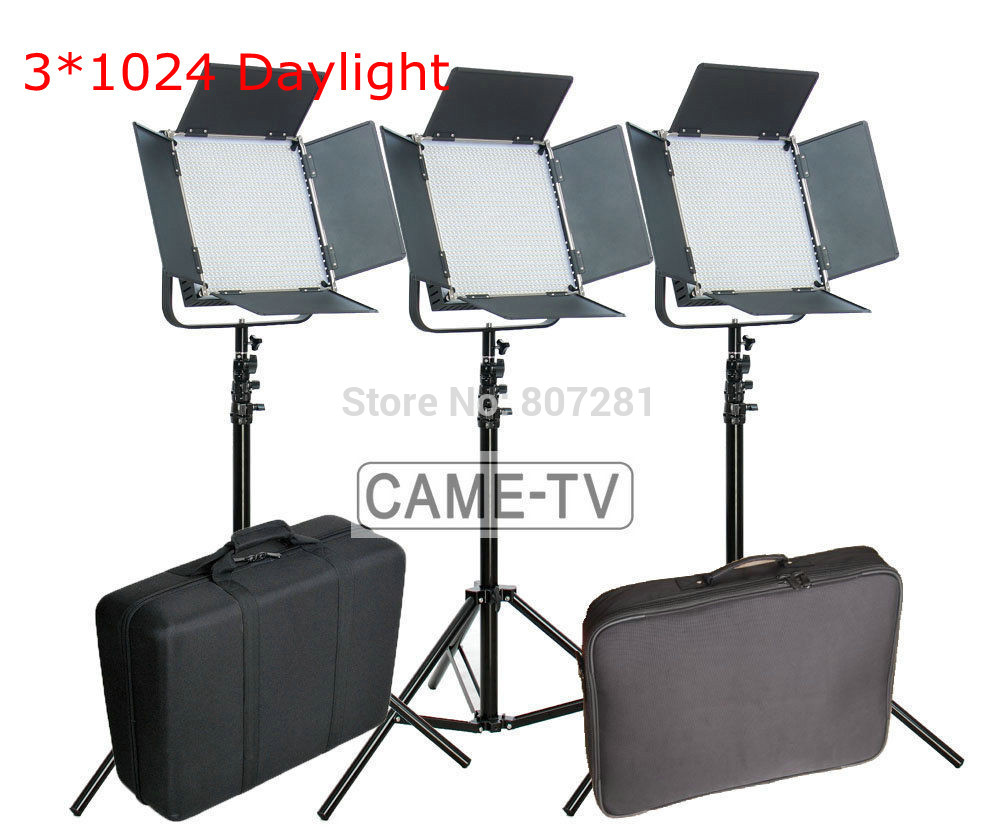 CAME-TV 높은 CRI 3X1024 + 가방 5600K LED 비디오 패널 방송 패널 조명